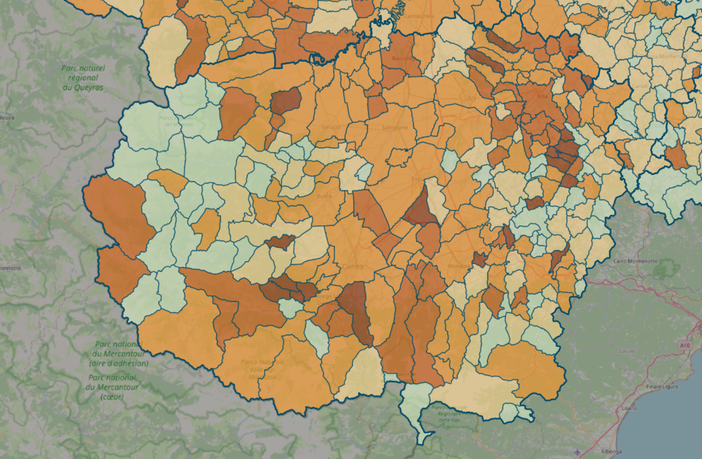 LA MAPPA DEL 21 MARZO - IN MARRONE SCURO I CENTRI CON INDICE SUPERIORE A 18 CONTAGI OGNI 1.000 ABITANTI