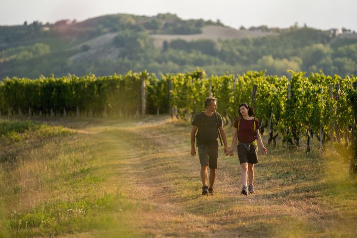 Turisti a spasso tra i vigneti (foto MIkael Masoero, Archivio Ente Turismo Lmr)