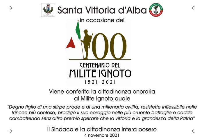 Santa Vittoria d'Alba conferisce la cittadinanza al Milite ignoto Santa Vittoria d'Alba conferisce la cittadinanza al Milite ignoto