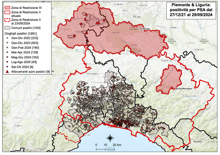La mappa delle positività e zone di restrizione al 29 settembre La mappa delle positività e zone di restrizione al 29 settembre