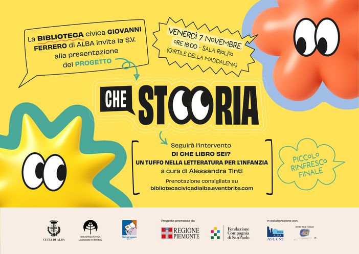 La Biblioteca civica di Alba presenta il progetto "Che storia", venerdì 7 novembre in sala Riolfo