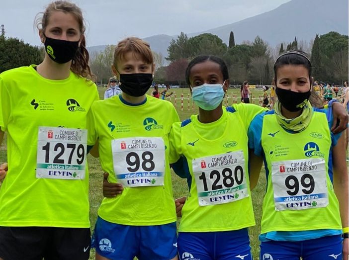 L'Atletica Saluzzo campione d'Italia: Tegen, El Kannoussi, Dentis, Ribero (foto fidal piemonte)