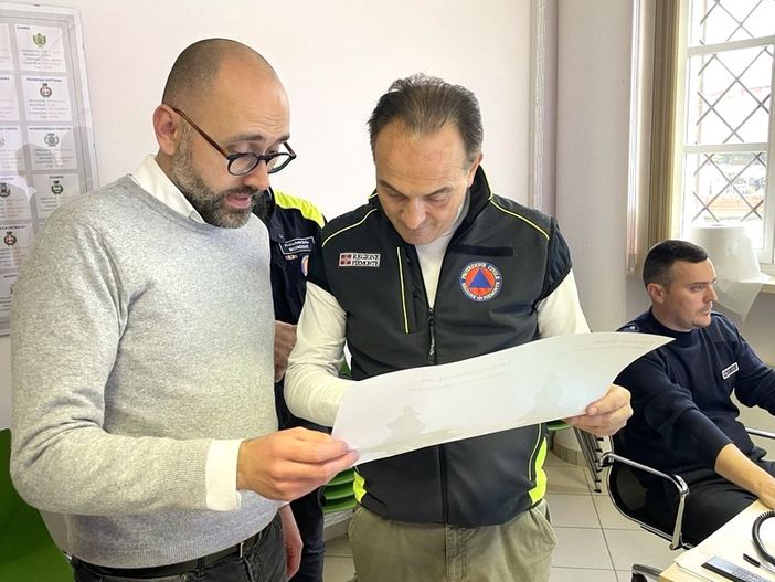 Il governatore Cirio e il presidente della Provincia Luca Robaldo sabato mattina presso il COC di Mondovì