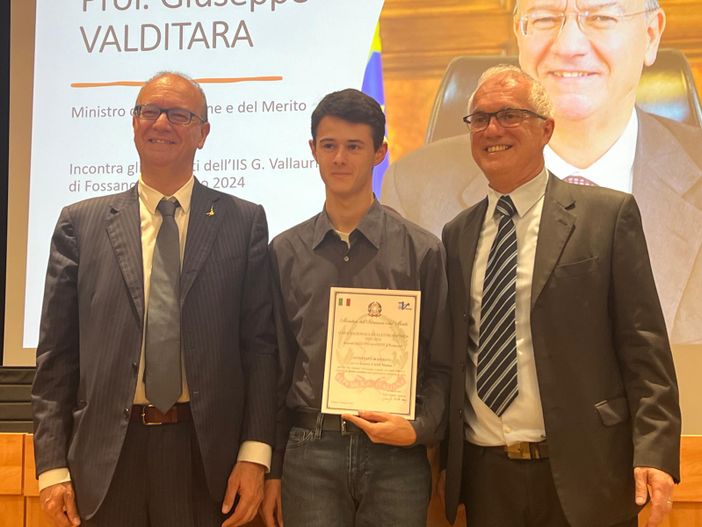 Il ministro Valditara, Matteo Cane e il preside Paolo Cortese