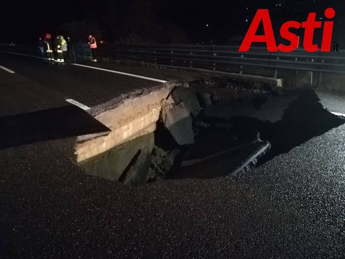 Voragine sul tratto astigiano dell’A21, autostrada chiusa in entrambi i sensi di marcia