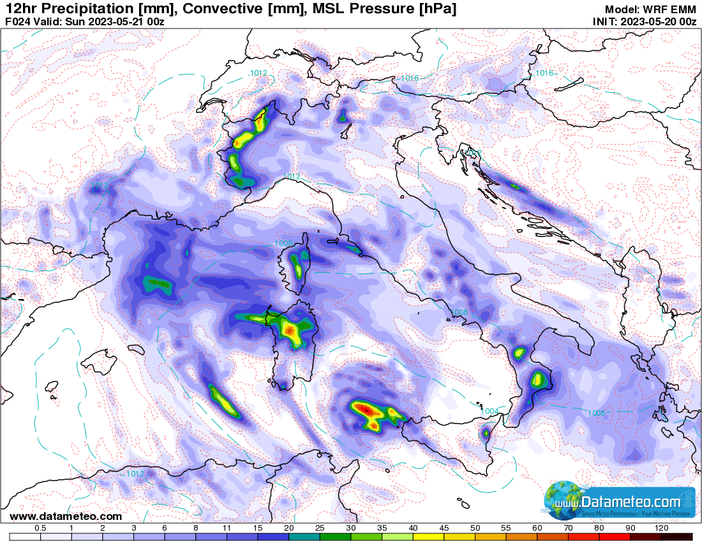 MALTEMPO - DATAMETEO / Piogge che stanno assumendo carattere alluvionale