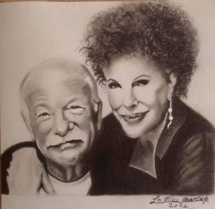 Ornella Vanoni con Gino Paoli, disegno di Maurizio Lo Mino