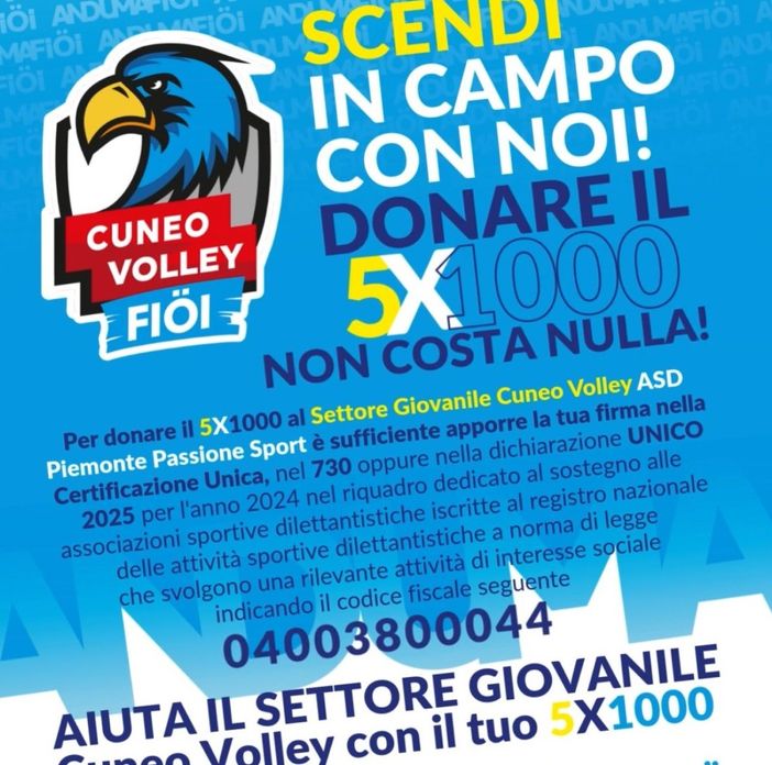 Dona il tuo 5x1000 al Cuneo Volley e costruisci il futuro dei giovani atleti