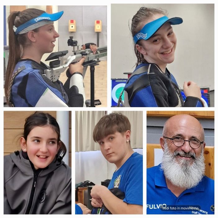 Caterina Borgna, Chiara Abrate, Martina Forzano, Federico Martini e il tecnico federale UITS-ISSF Fulvio D'Alessandro