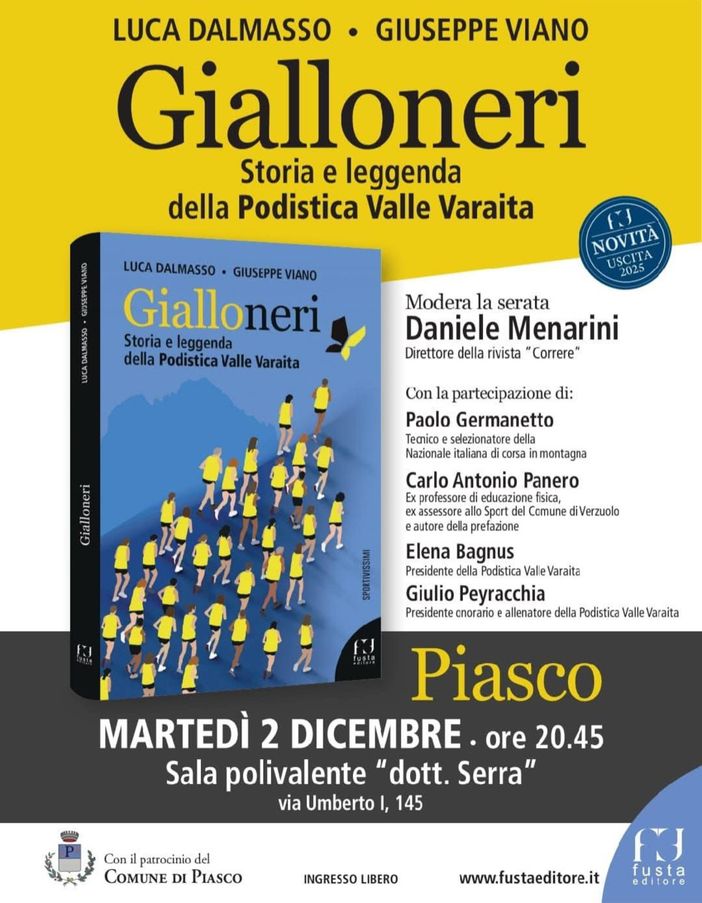A Piasco la presentazione di “Gialloneri”, storia e leggenda della Podistica Valle Varaita A Piasco la presentazione di “Gialloneri”, storia e leggenda della Podistica Valle Varaita