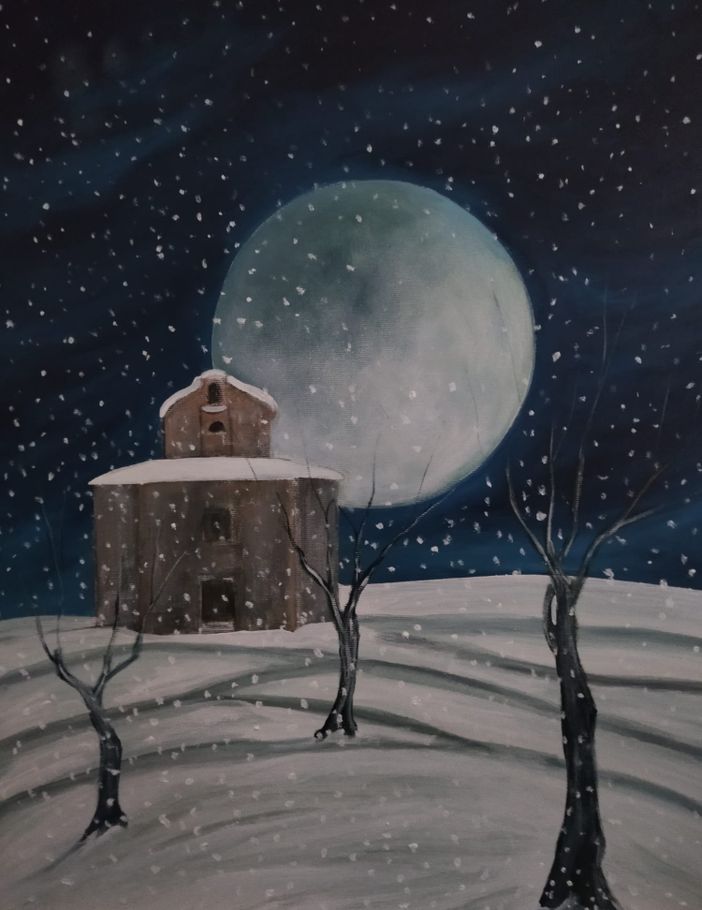 “Luna della Neve e la Zizzola di Bra”, opera pittorica di Franco Gotta