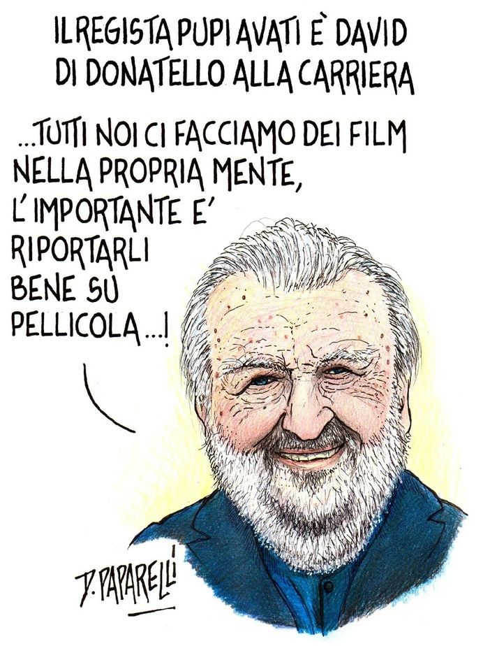 Pupi Avati e il suo legame con Cuneo nella vignetta di Paparelli