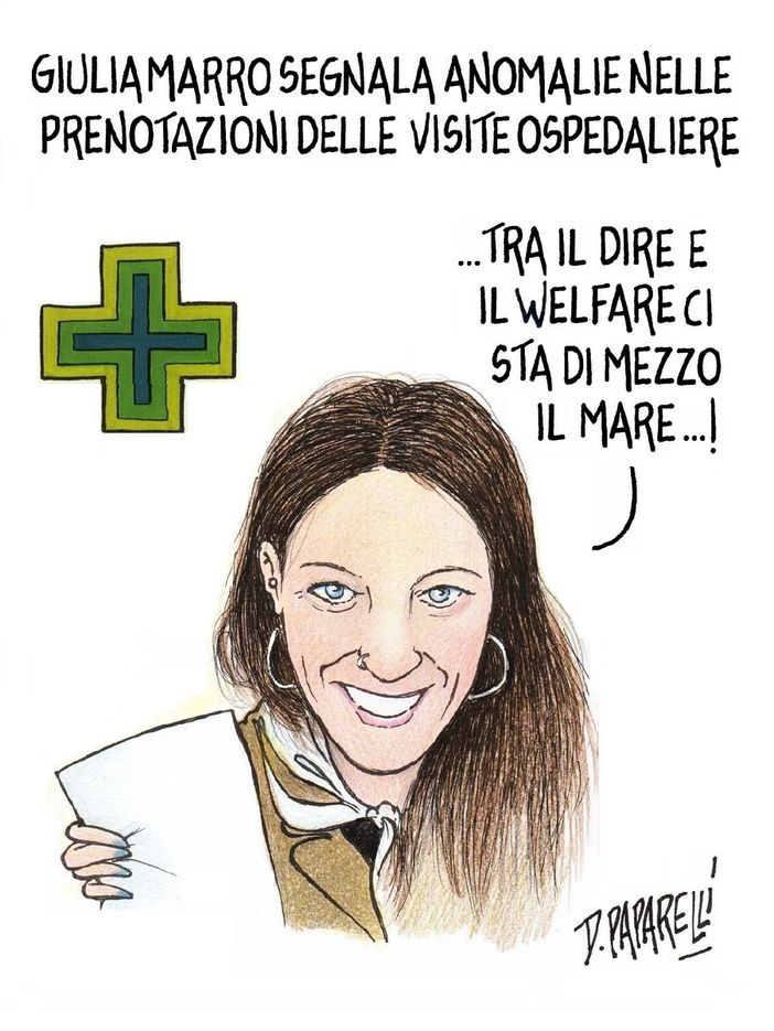 La consigliera Giulia Marro e le prenotazioni ospedaliere nella vignetta di Paparelli