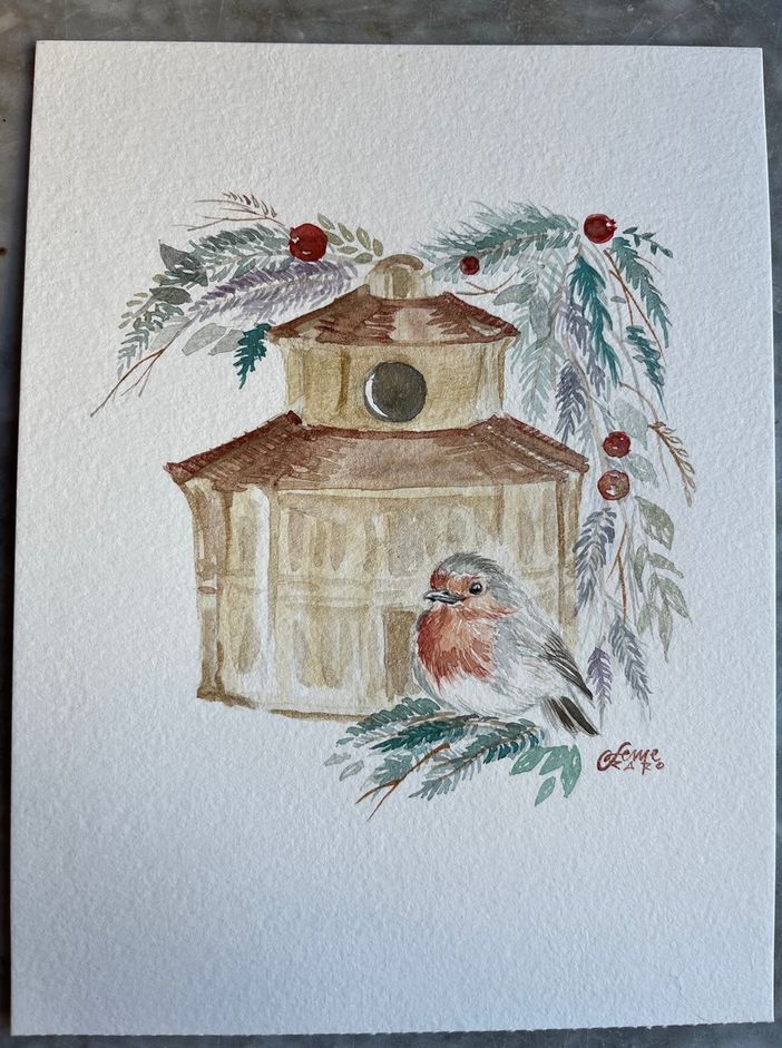 Nella foto il biglietto d’auguri realizzato dalla pittrice Francesca Semeraro