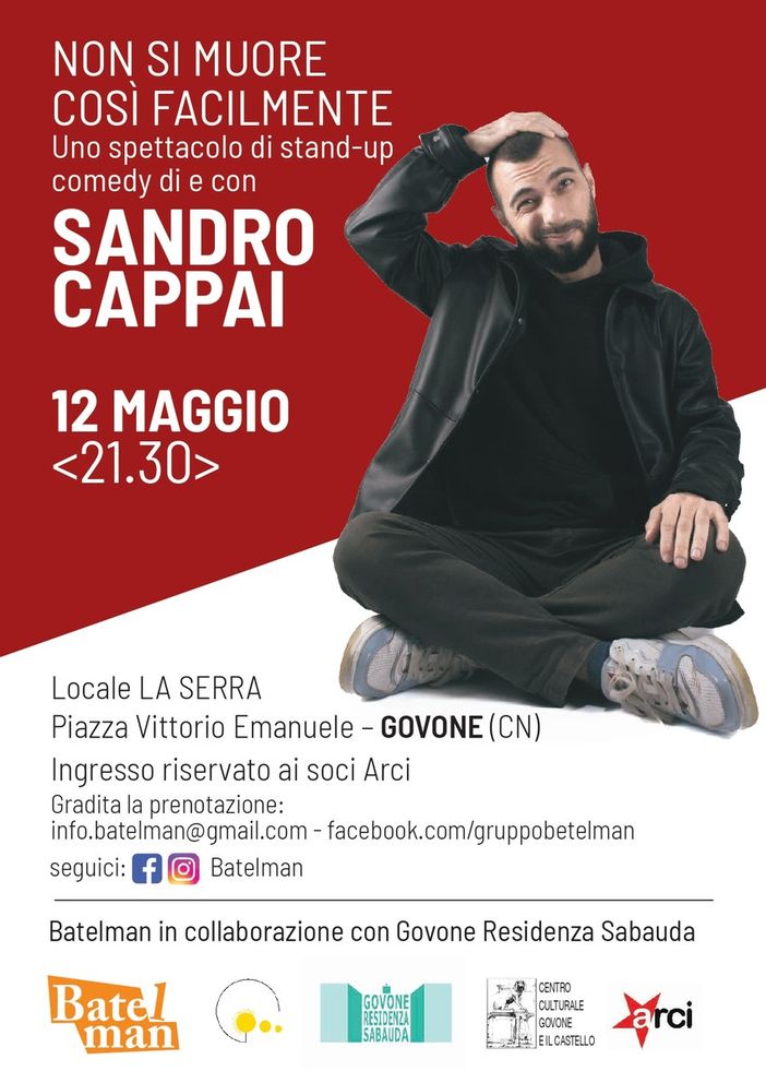 Govone, arriva lo spettacolo "Non si muore così facilmente" del comico Sandro Cappai