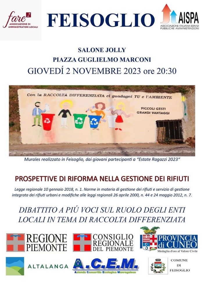 Una serata dedicata alla normativa dei rifiuti e raccolta differenziata, il 2 novembre a Feisoglio Una serata dedicata alla normativa dei rifiuti e raccolta differenziata, il 2 novembre a Feisoglio