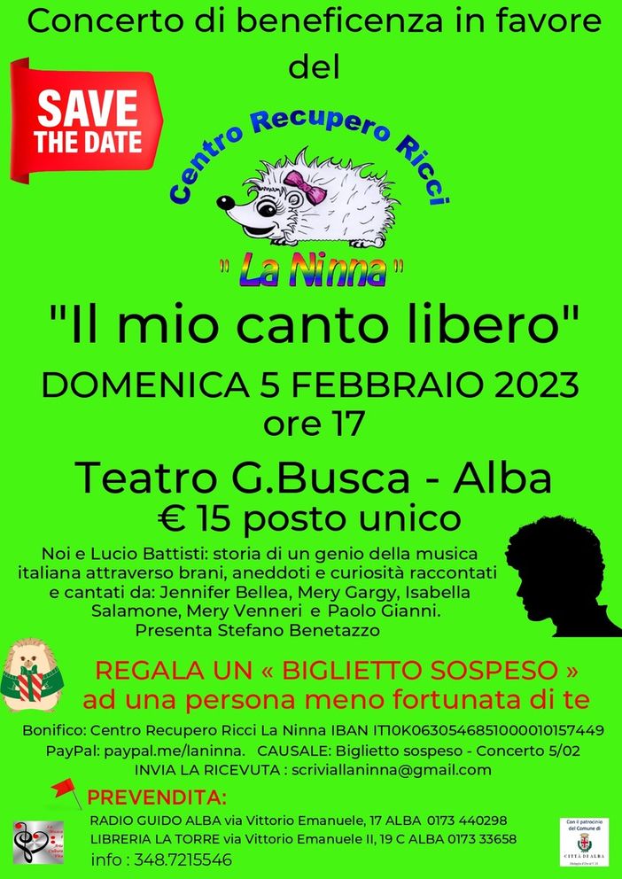 Al teatro Busca di Alba lo spettacolo "Il mio canto libero"