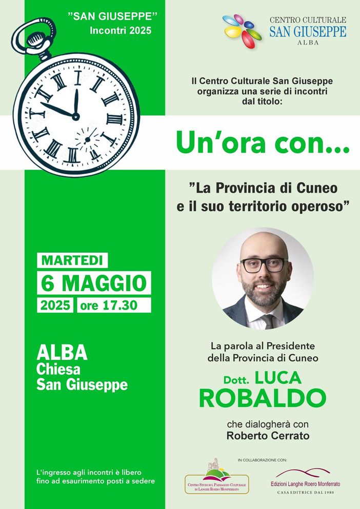 Alba ospita Luca Robaldo: “Un’ora con” il Presidente della Provincia di Cuneo il 6 maggio 2025