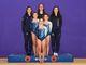 Nella foto le tre ginnaste Sophia Delfino, Greta Cozzolino e Anastasia Dotta insieme alle allenatrici Ilaria Albanese, Chiara Giordano e Chiara Armando