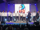 La squadra del Cuneo Volley sul palco dell'Oktoberfest al termine della presentazioni ufficiale