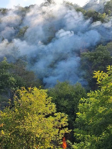 Fiamme sotto il castello vecchio di Barge: intervento in corso per un incendio di sterpaglie Fiamme sotto il castello vecchio di Barge: intervento in corso per un incendio di sterpaglie