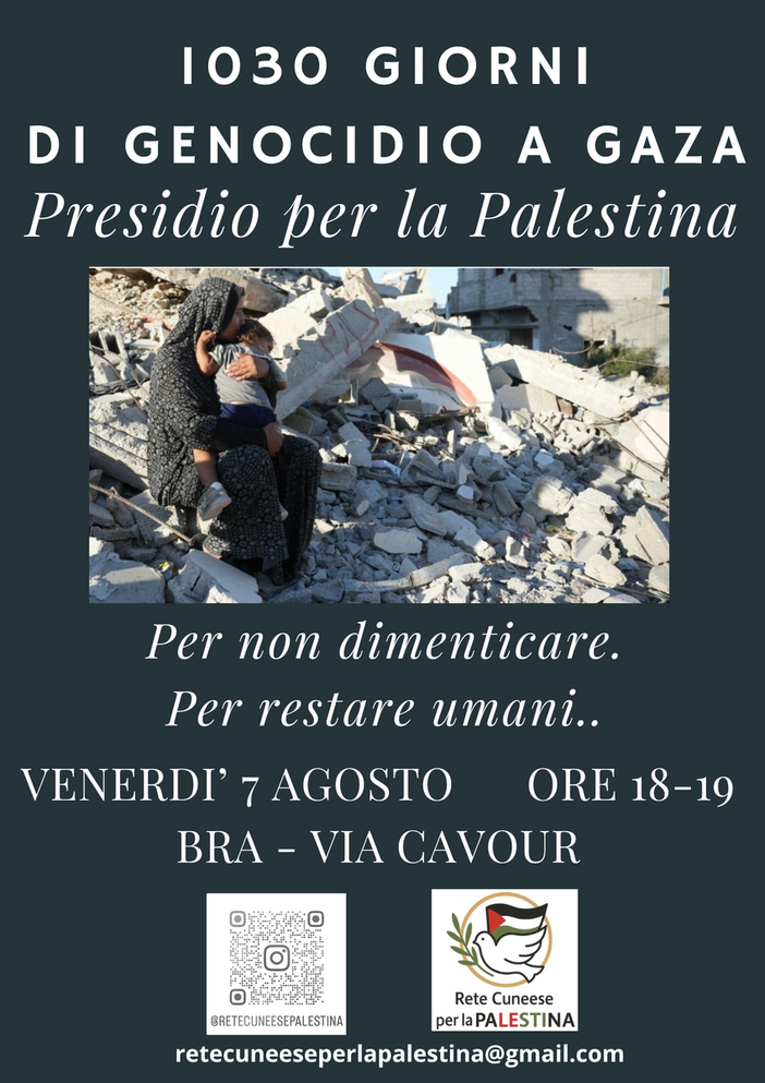 Rete Cuneese per la Palestina: venerdì a Bra il presidio mensile Rete Cuneese per la Palestina: venerdì a Bra il presidio mensile
