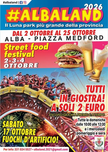 "AlbaLand" 2026 ad Alba: dal 2 al 25 ottobre torna il grande luna park in piazza Medford