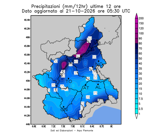 Precipitazioni ultime 12 ore alle ore7.30 del 21 ottobre 2026 Precipitazioni ultime 12 ore alle ore7.30 del 21 ottobre 2026