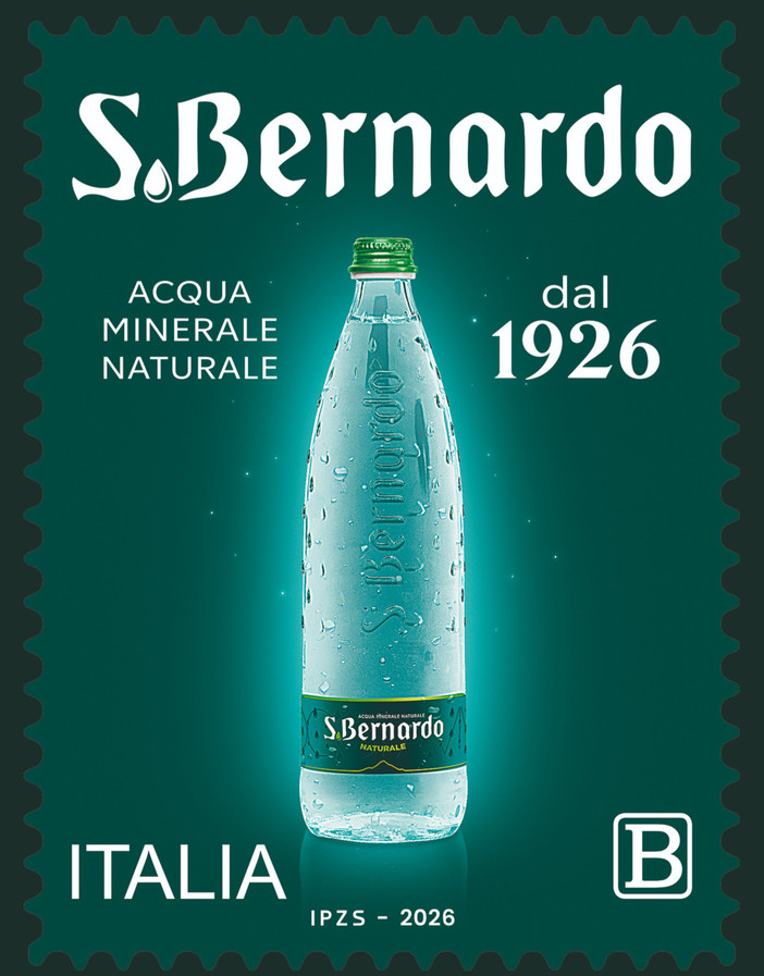 Nuovi francobolli dedicati al made in Italy: uno celebra la bottiglia Acqua San Bernardo progettata da Giugiaro