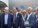 Il senatore Bergesio, secondo da destra al fianco del prefetto di Cuneo Savastano. Da sinistra il presidente della Regione Liguria Bucci, il governatore piemontese Cirio e il sindaco di Limone Piemonte Riberi