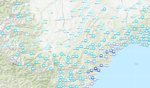 Le precipitazioni piovose rilevate da Arpa nelle ultime 24 ore