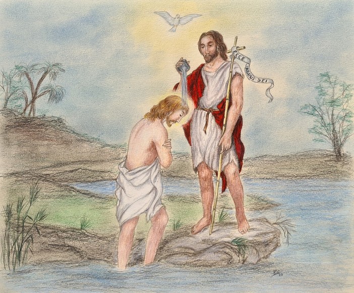 “Battesimo del Signore”, disegno dell’artista braidese Pinuccia Sardo