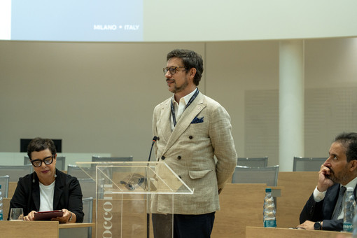 Il presidente dell'Ente Fiera Axel Iberti durante la presentazione della Fiera Internazionale del Tartufo Bianco d'Alba 2026 a Milano