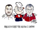 Le polemiche tra il Ministro Salvini e il leader Sindacale CGIL Landini nella vignetta di Danilo Paparelli Le polemiche tra il Ministro Salvini e il leader Sindacale CGIL Landini nella vignetta di Danilo Paparelli