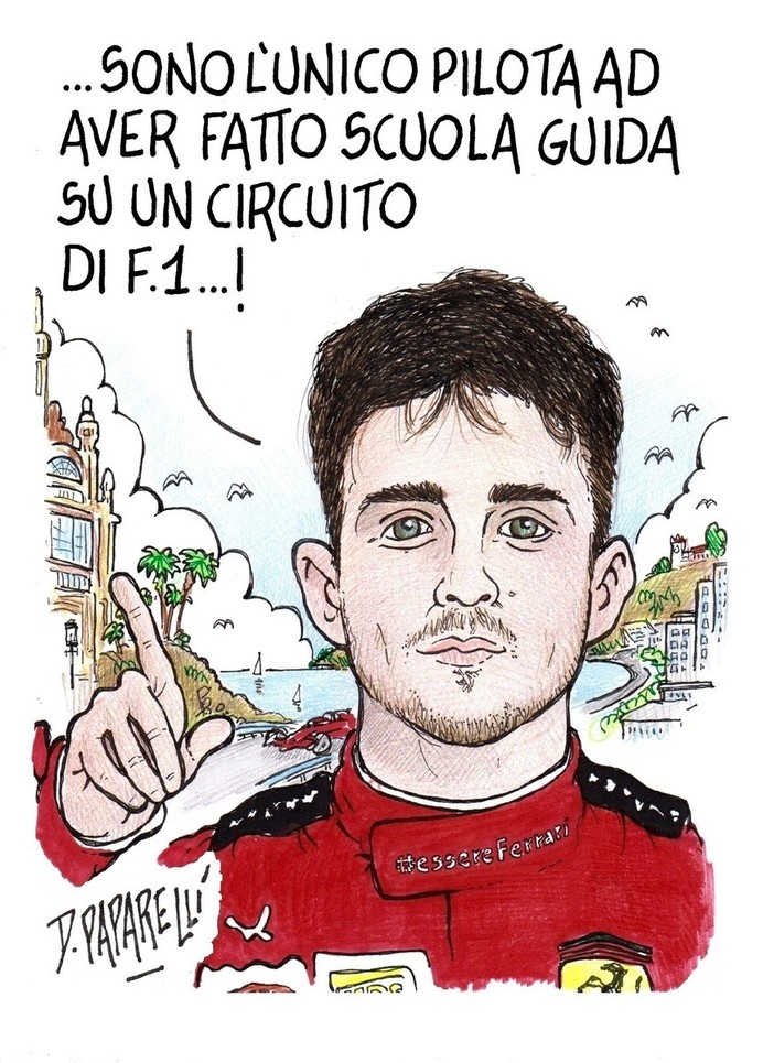 Charles Leclerc al GP di Monaco... visto dal vignettista Paparelli
