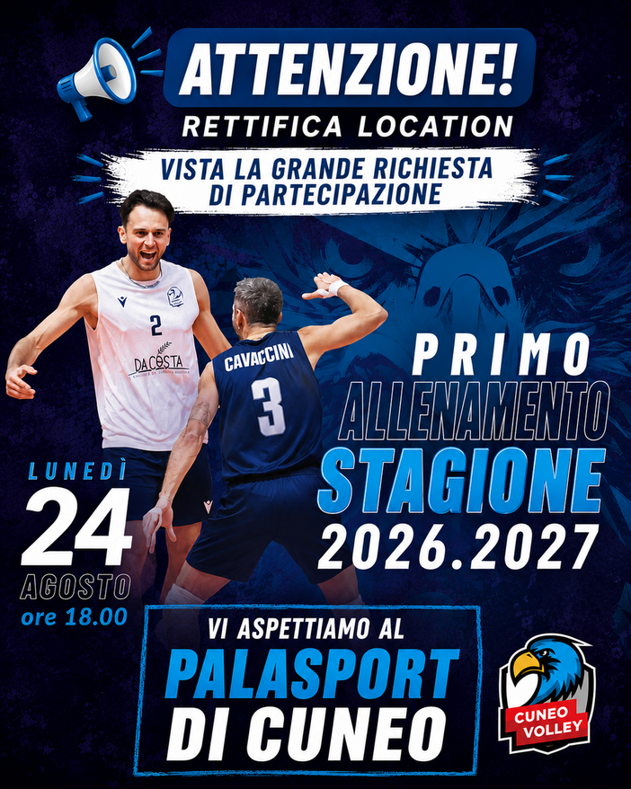 SUPERLEGA / Preseason Cuneo Volley: il via lunedì 24 agosto al Palasport, sold out in dieci giorni SUPERLEGA / Preseason Cuneo Volley: il via lunedì 24 agosto al Palasport, sold out in dieci giorni