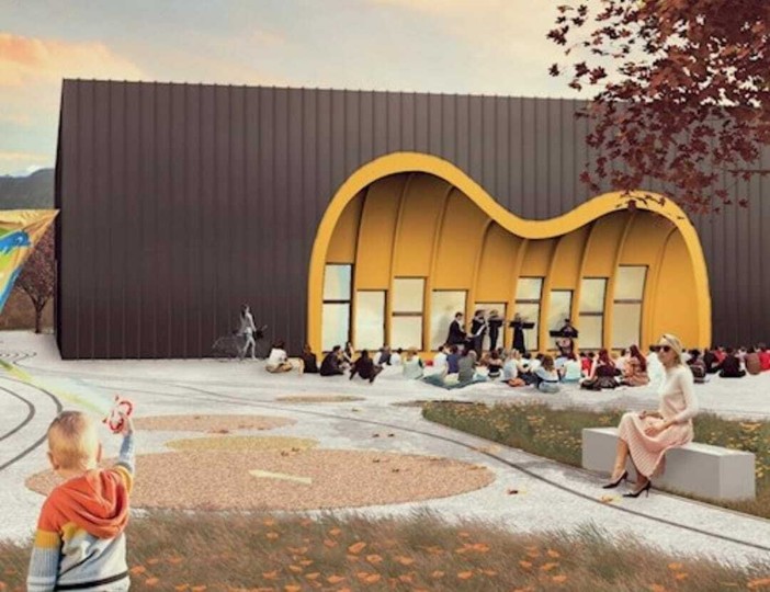 Il rendering del nuovo palazzetto dello sport di Costigliole Saluzzo Il rendering del nuovo palazzetto dello sport di Costigliole Saluzzo