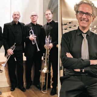 Da sinistra: Il quartetto CanaveisanBrass e il Maestro Luca Benedicti