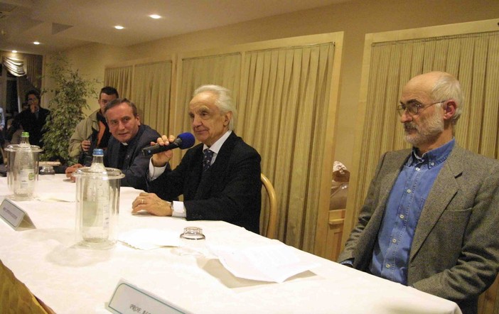 Antonino Zichichi con don Gianni Falco e Alberto Bosi