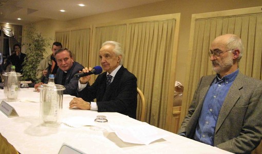 Antonino Zichichi con don Gianni Falco e Alberto Bosi