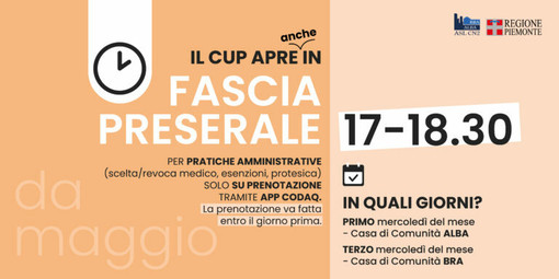 ASL CN2, gli sportelli CUP aprono anche in fascia preserale per facilitare i cittadini
