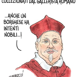 La vignetta di Paparelli celebra la mostra con le opere della Galleria Borghese di Roma