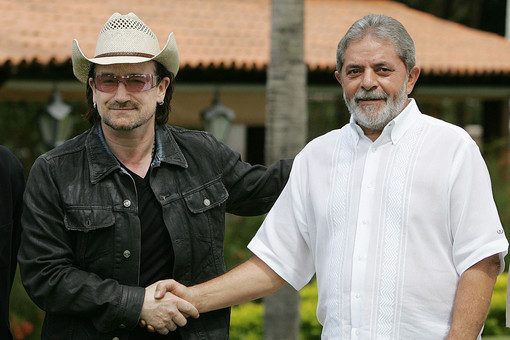 Il presidente Lula e Bono Vox degli U2 per la promozione del progetto “Fome zero” contro la fame in Brasile