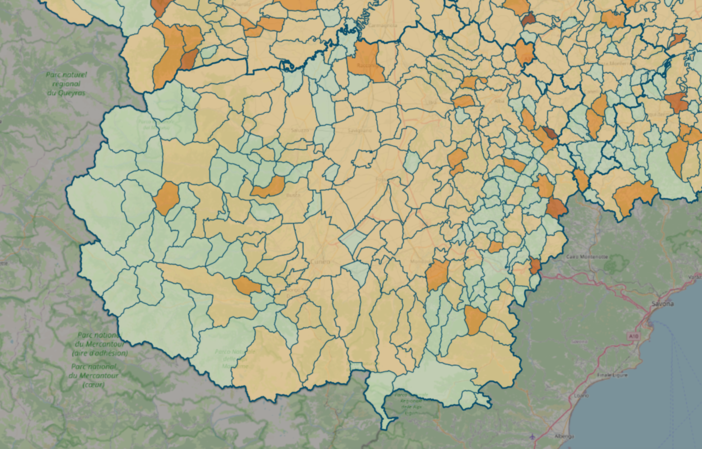 LA MAPPA DEL 7 FEBBRAIO - IN MARRONE SCURO I CENTRI CON INDICE SUPERIORE A 18 CONTAGI OGNI 1.000 ABITANTI
