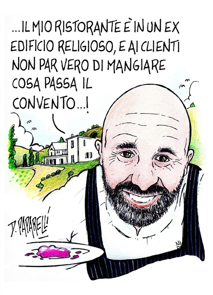 RIDERE &amp; PENSARE / Lo chef Niko Romito celebrato dal Gambero Rosso attraverso la matita di Danilo Paparelli