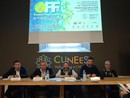 Nella foto: la presentazione alla stampa di OFF - Outdoor Free Festival. Da sinistra: il Presidente ATL del Cuneese Mauro Bernardi, l'Assessore Regionale al Commercio Paolo Bongioanni, il Sindaco di Roccaforte Mondovì Paolo Bongiovanni, l'Assessore alle Manifestazioni di Villanova Mondovì Giacomo Vinai e il Presidente del Team Marguaresi ASD nonché organizzatore del MUT Gabriele Pascon