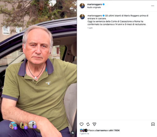 Su Instagram: 785mila reazioni sul saluto del gioielliere prima di entrare in carcere a Bollate, lo scorso 17 luglio
