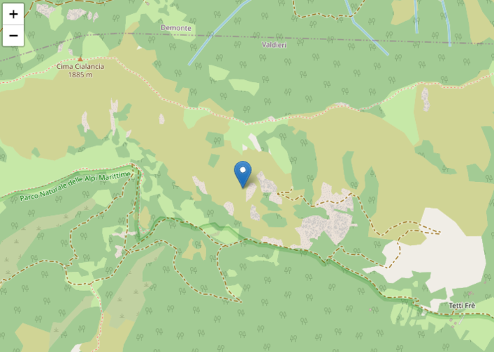 La localizzazione di una delle scosse