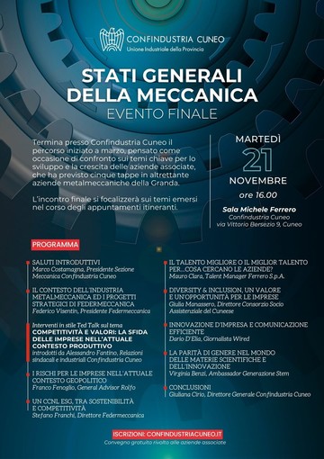 “Stati Generali della Meccanica”: evento finale in Confindustria Cuneo con i vertici di Federmeccanica