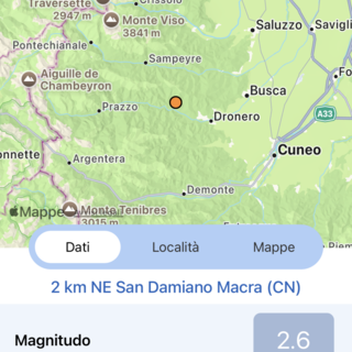 Valle Maira: registrata nella notte una scossa di terremoto di magnitudo 2.6 Valle Maira: registrata nella notte una scossa di terremoto di magnitudo 2.6